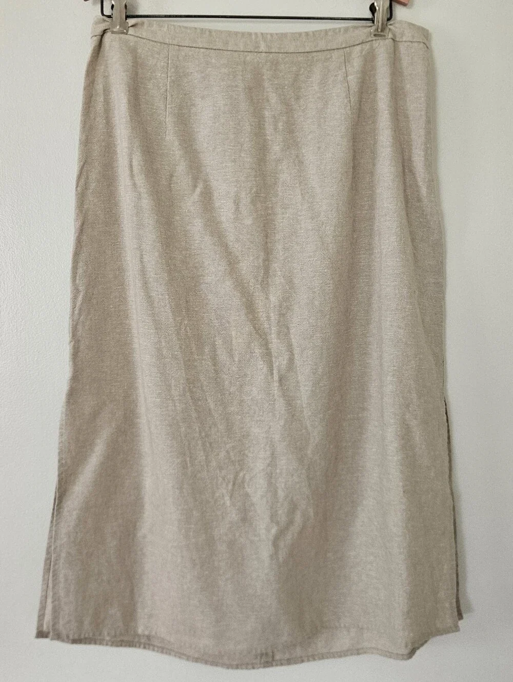 Old Navy Womens Skirt L Midi Linen Blend Coastal Beige Neutral Summer Minimalist